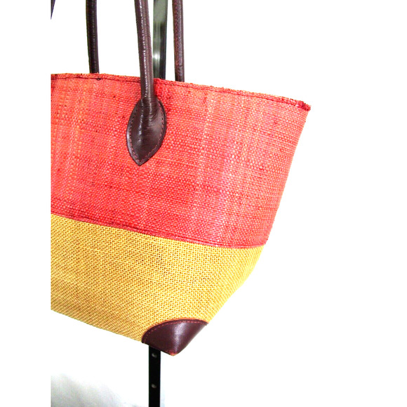 Le Voyage en Panier Medium Size Pink & Brown Straw & Leather Tote Handbag - Picture 4 of 11